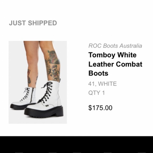 ROC Boots Australia Tomboy White Leather Combat Boots - Picture 5 of 5